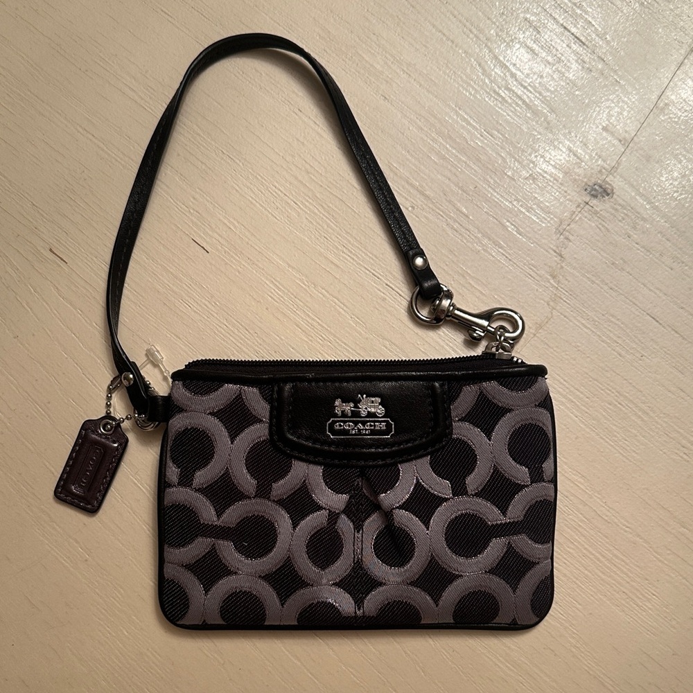 Coach Signature C Wristlet in Black and Gray